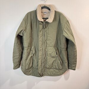 Columbia Jacket Coat Womens XXL / 2XL Green Quilted Sherpa Faux Fur Snap Button